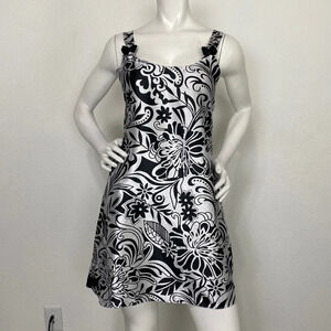 Vintage Sante Classics Black & White Floral Satin Slip Dress Nightgown W/Bows S